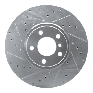 BMW X5 Brake Rotor (1) - Front Left - R1 Concepts - Drilled & Slotted - Silver - `07-`18